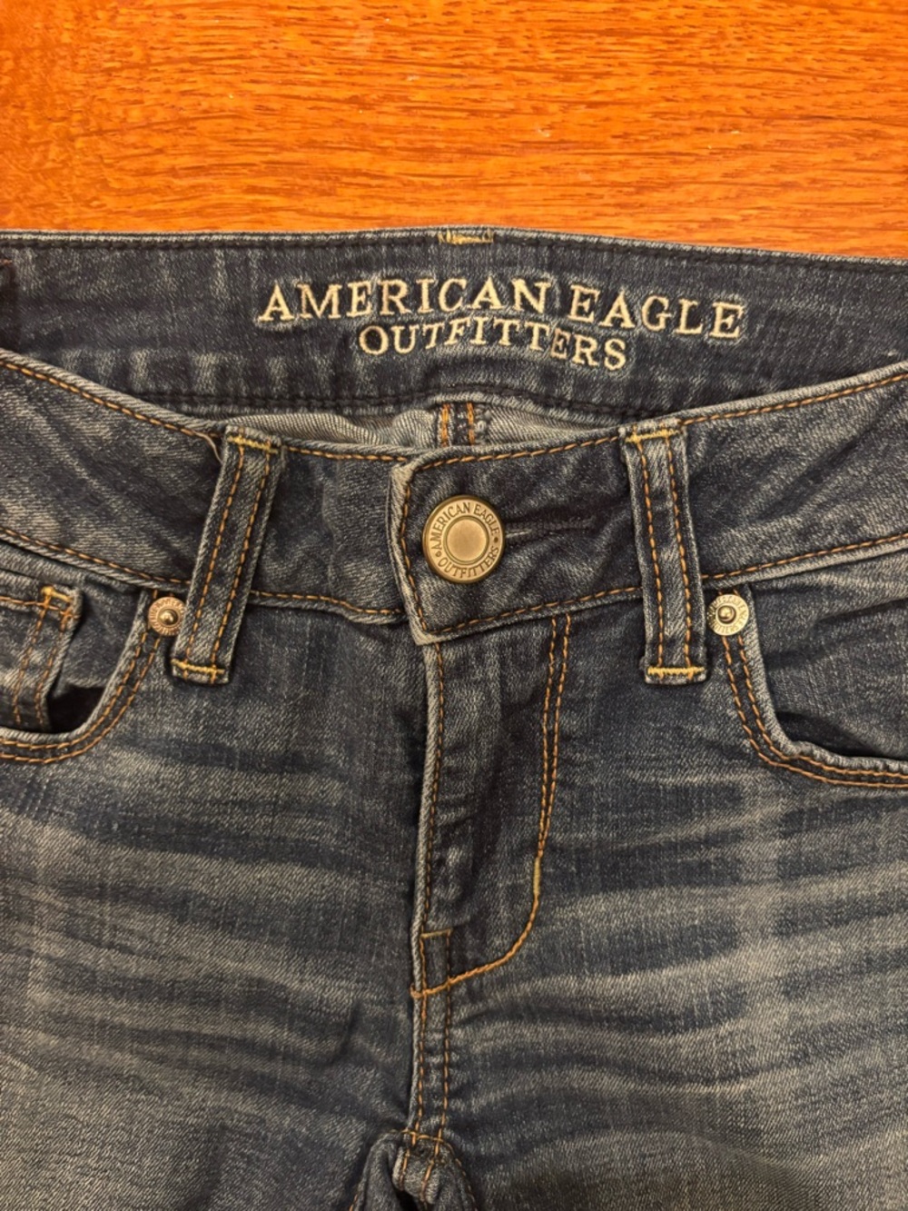 American Eagle Outfitters Dark Blue Washed Jeans with Contrast Stitching